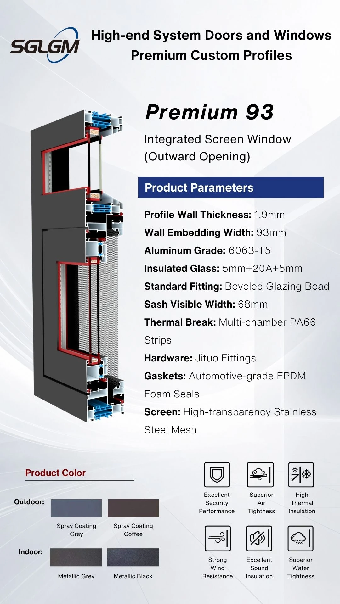 Premium 93 Integrated Screen Window (Outward Opening) Premium 93 Integrated Screen Window (Outward Opening)